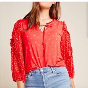 Anthropologie Maeve Jacquin viscose ruffle 
Peasant Blouse shirt small boho